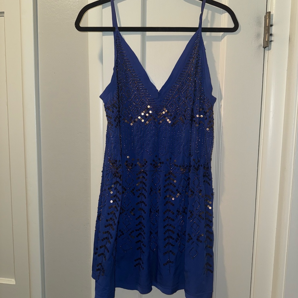 Free People Blue Sequin Embellished Mini Dress